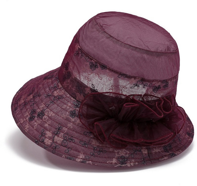 VITALO 엘로아 메쉬 여성모자 예쁜 중년 봄 여름 휴양지 엄마 벙거지 챙 플라워 버킷햇 모자