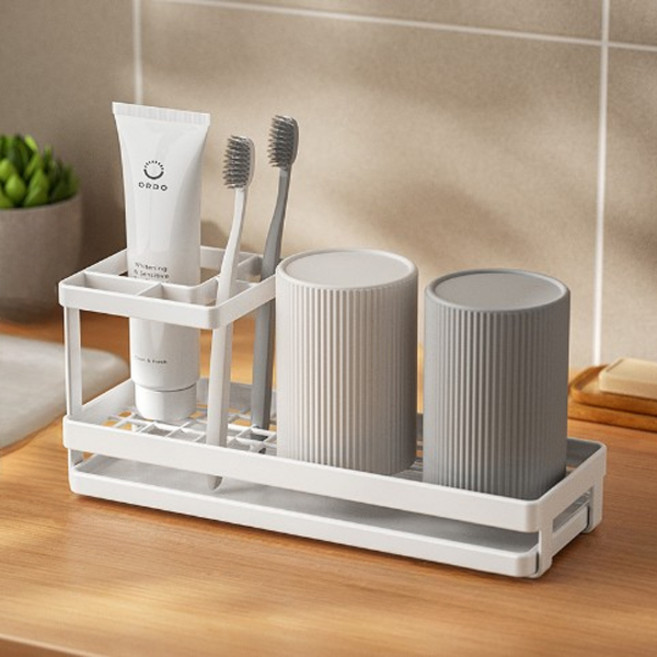 블럭마트 스탠드 칫솔꽂이 면도기 치약 거치대, 화이트, 1개