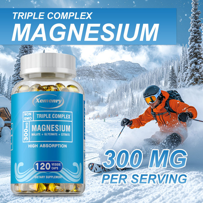 트리플 마그네슘 컴플렉스 | 300mg 마그네슘 글리시네이트 말레이트 및 마그네슘 시트레이트(근육 이완 수면 진정 및 에너지), 1개, 120정