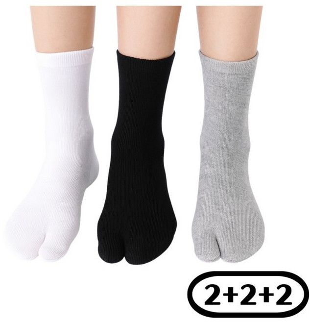 2+2+2 쪼리 삭스 타비 양말 블랙 화이트 그레이 6P