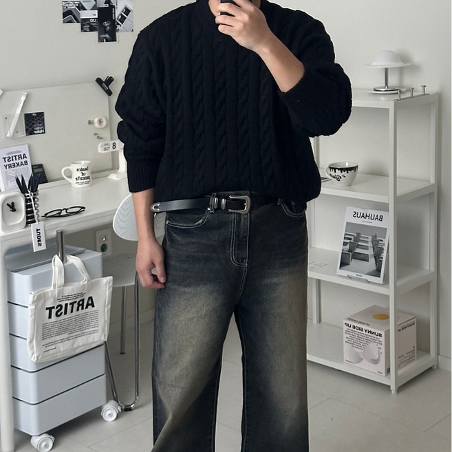 르위 25mm/110cm 천연소가죽 벨트 웨스턴 남성 블랙 허리띠 슬림