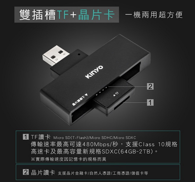 KINYO ATM晶片讀卡機 支援健保卡/網路報稅/自然人憑證, 1個, KCR-356多合一晶片讀卡機, KCR-356