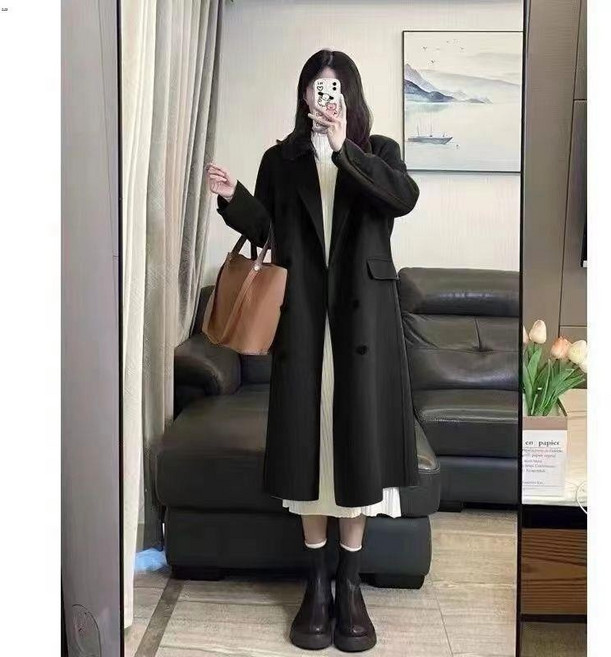 毛呢外套 毛呢大衣 外套大衣 2022冬季新款大衣外套女韓系慵懶風抹茶色呢子中長款呢子外套大衣
