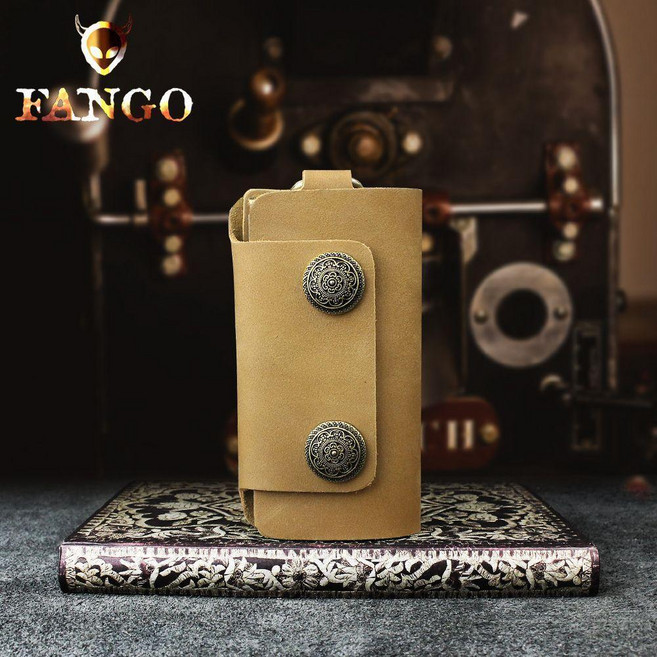 FANGO 真皮鑰匙包 頭層牛皮 復古多功能鑰匙扣 腰掛