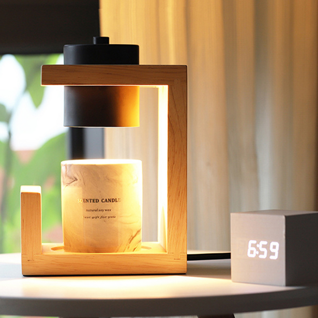 ERAN 데일리 무드등 우드 캔들 할로겐 불빛조절 캔들워머[밝기조절 다이얼 스위치], 블랙1세트