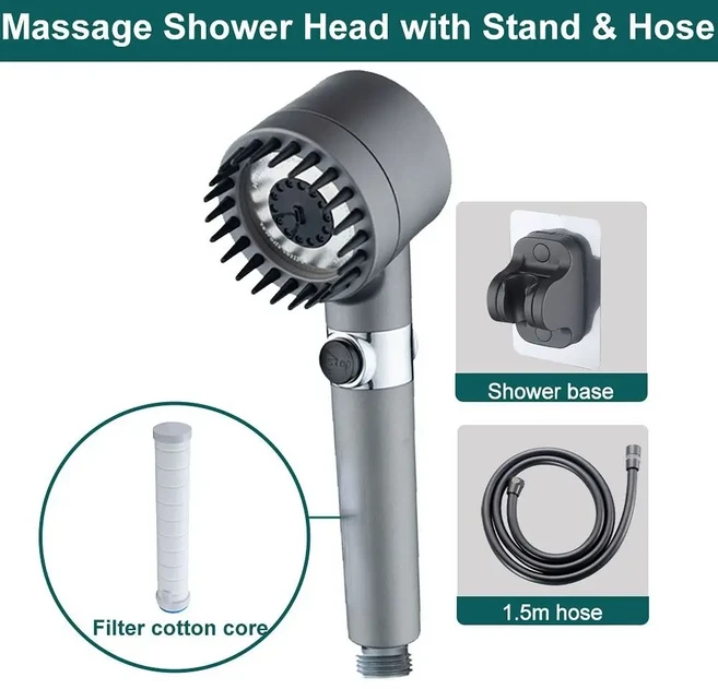 고압 핸드헬드 목욕 브러시 3모드 샤워헤드 4 in 1 마사지 노즐 필터 포함, 02 Set