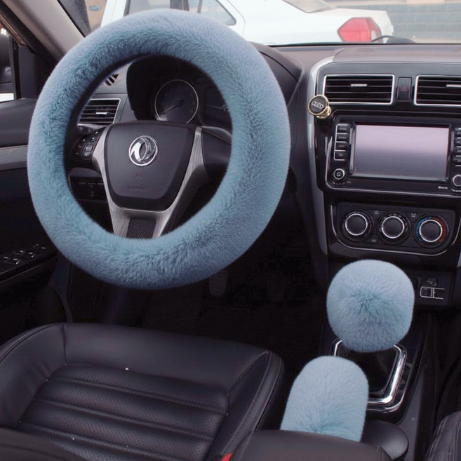 자동차 핸들커버 3종 세트 기어봉커버 기모, 애쉬블루