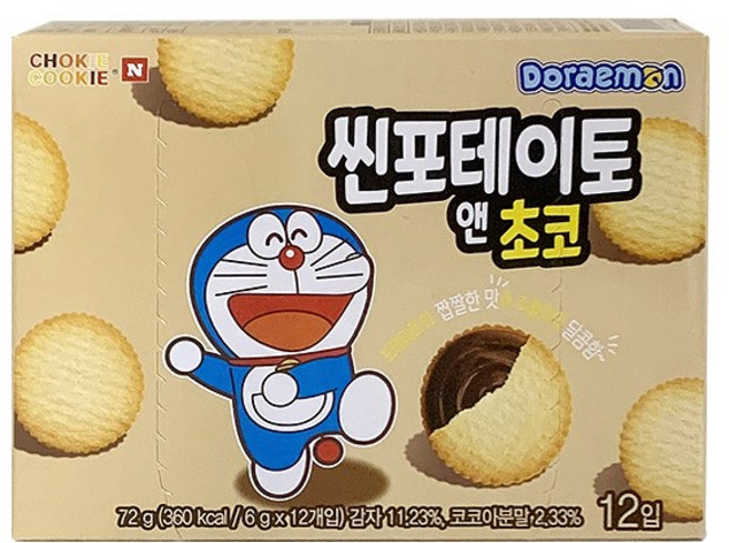 어린이 간식 개별포장 과자 도라에몽 씬포테이토 앤 초코, 72g, 1개
