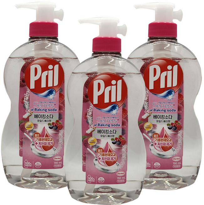프릴 시크릿오브 베이킹소다 주방세제 와일드베리향, 700ml, 3개