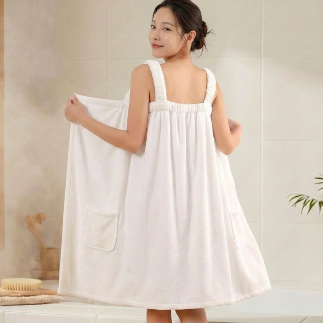 비바프 부드러운 도톰한 여성 목욕 샤워 가운 타올, 1개, 화이트