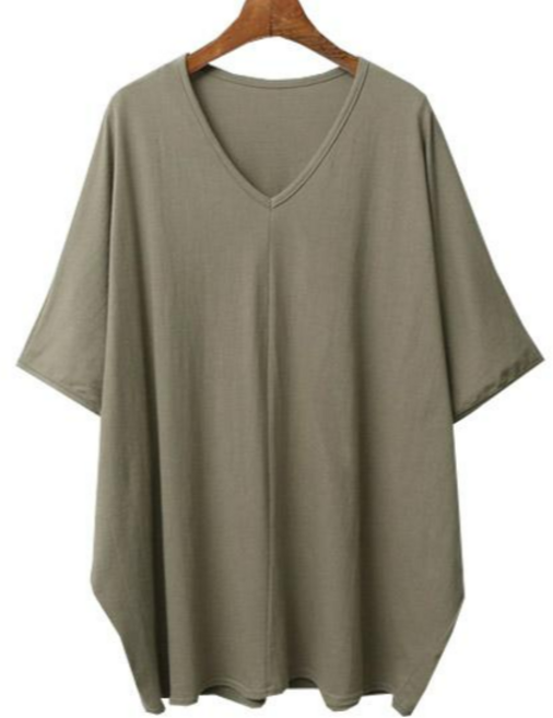 브이 절개 가오리 롱 박스 티 여성 빅사이즈 오버핏 데일리 롱