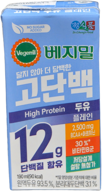 정식품 베지밀 고단백 두유 플레인, 190ml, 48개