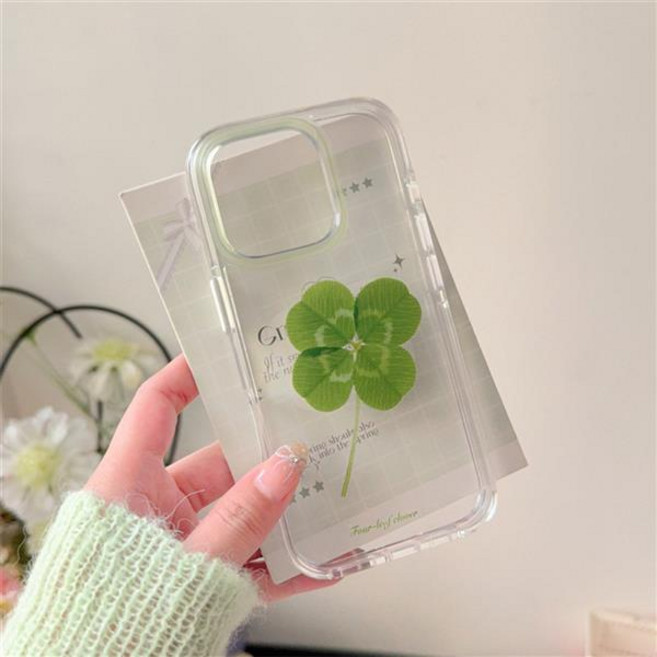 아이폰 16 15 14 13 12 프로 맥스 감성 행운 네잎 클로버 디자인 스킨 투명 실리콘 범퍼 핸드폰 케이스