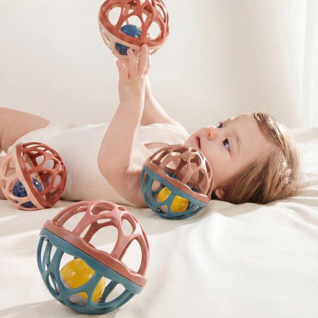 말랑베이비 아기공 소근육 발달 딸랑이 장난감 말랑볼, 1박스, 블루핑크