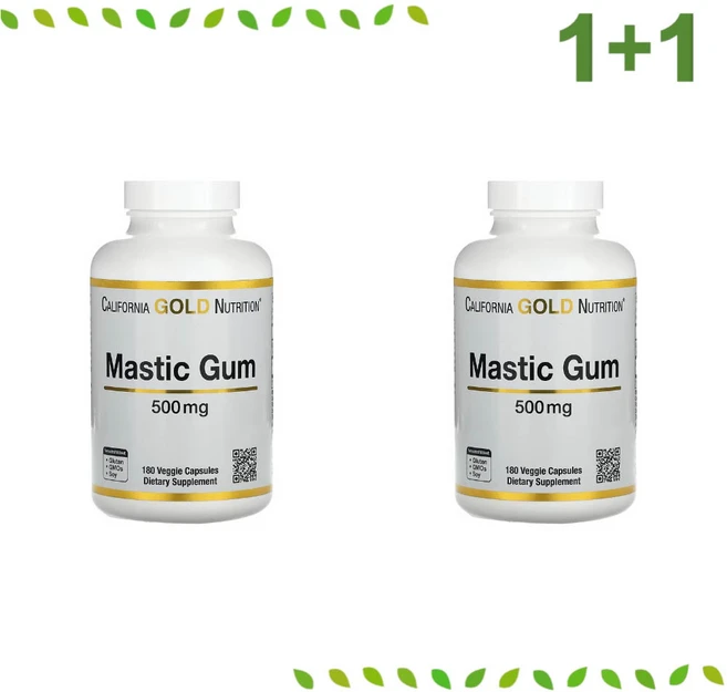 1+1 캘리포니아골드뉴트리션 매스틱 검 500mg 180베지캡슐 mastic gum 유향나무 수지 레진 인산이 칼슘 피스타시아 렌티스커스, 180정, 180캡슐 2병 - 쿠팡