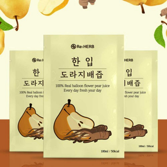 100% 국내산 NFC 착즙 도라지 배즙 100ml 30포, 1박스, 3L, 30개