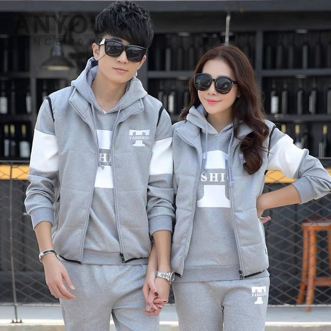 ANYOU 남성 트레이닝복 세트 추동 패션 가을 후드조끼+티+바지 3종세트