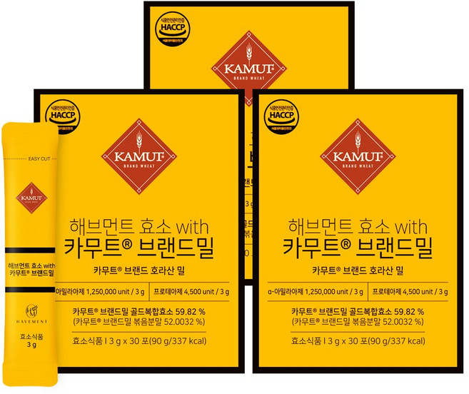 카무트효소분말 식약청 HACCP인증 캐나다 정품 30포, 90g, 3개