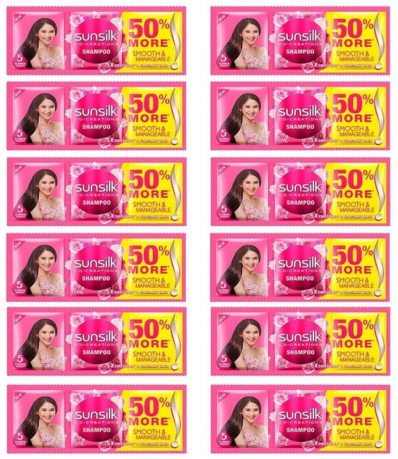 11+1 (소개팅샴푸) 썬실크 선실크 여행용 샴푸 스무스&관리 (핑크) (일회용 36회분) Sunsilk Shampoo pink 15ml