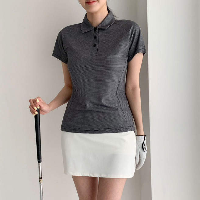 [국내제작] [순이야] 여성 빅사이즈 골프 와플 라인 카라 반팔