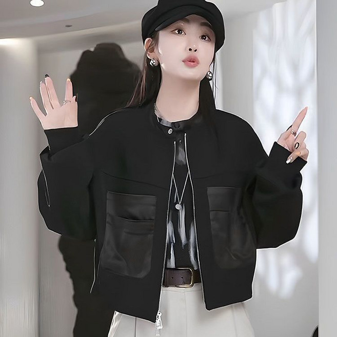 Neirny 여성 라운드넥 긴팔 자켓 봄가을 간절기 캐주얼 심플 루즈핏 기질 야구점퍼 아웃도어 바람막이 집업 코트