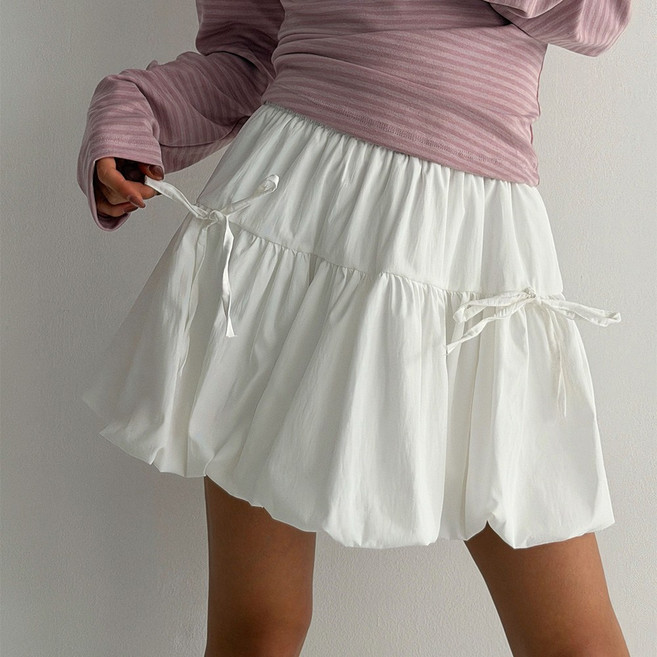 다미타니 벌룬 미니 스커트 허리밴딩 리본 러블리 치마 OCZ0925