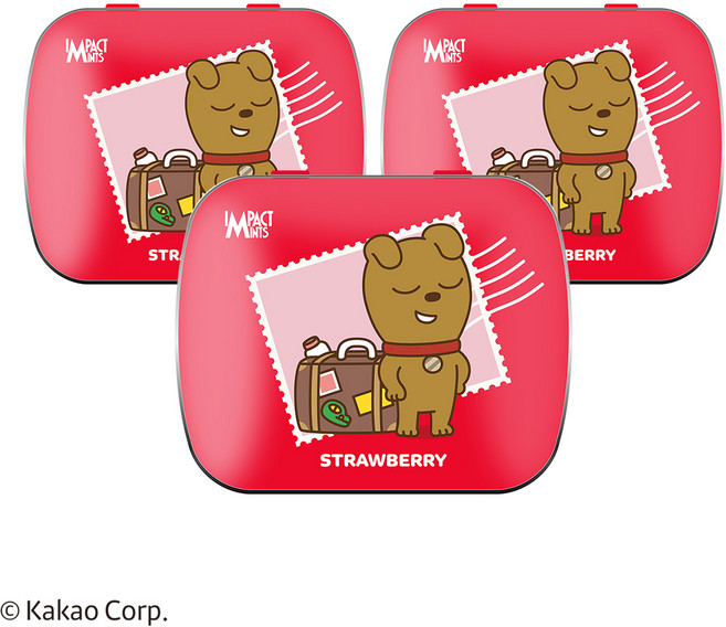 임팩트 민트 카카오프렌즈 캔디 딸기 무설탕 사탕, 3개, 15g