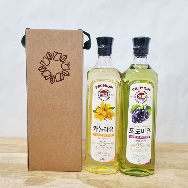해표 카놀라유 900ml + 포도씨유 900ml 실속 명절 단체 식용유선물세트, 1개