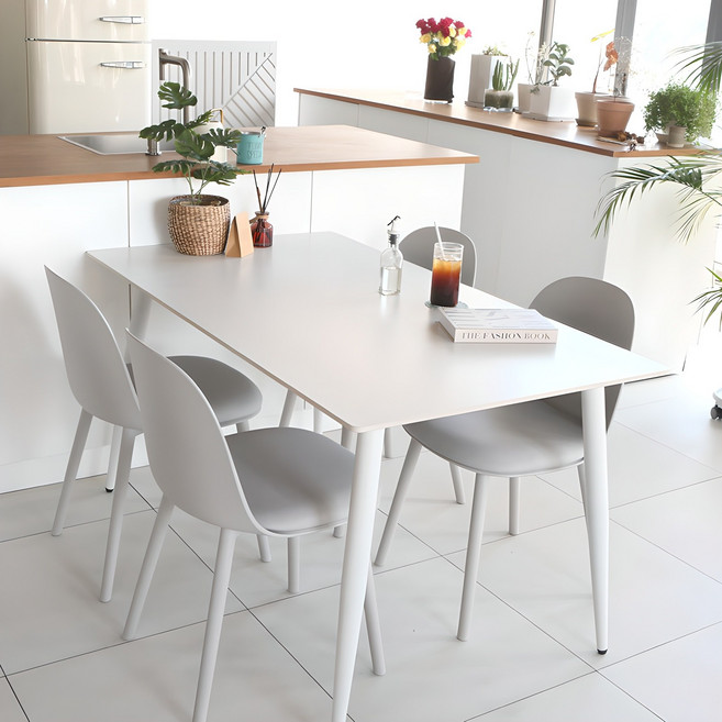 참갤러리 퓨어 라운드 포세린 통 세라믹 1400 식탁세트 4인용 방문설치, 화이트 + 그레이, 일반의자 4