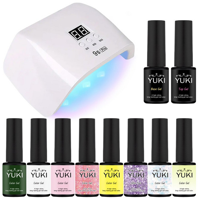 유키 내맘대로 젤네일 세트 120W 프로 젤램프 컬러젤세트, 1세트, 젤8종+120W 프로젤램프+탑/베이스