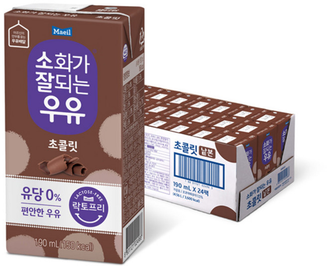 매일 소화가잘되는우유 190ml 5종 24팩 오리지널/저지방/미숫가루/바나나/초코, 24개