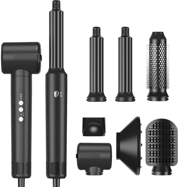 [국내발송] 리치매직 최신형 7 IN 1드라이기 고출력 파워풍량 2000W 저소음 가정용 휴대용 헤어 스타일러 블루라이트 케어 +AS 5년, 불랙, 626