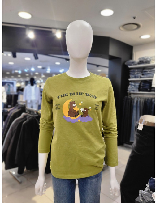 뱅뱅 봄 반값 찬스 여성 프린트 면100% 라운드 긴팔 티셔츠