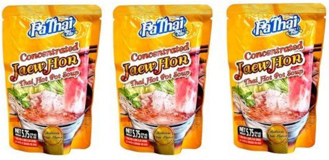 아쿠아네이션 태 농축 Jew Hon 태국식 전골 수프 베이스 정통 태국 맛 제품 스키야키 쌀국수 바비큐에 완벽 5.75온스(170ml) (3팩 수프), 5.72 Fl Oz (Pack of 1), 170ml