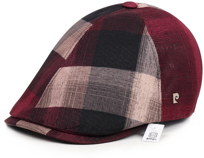 비토스 피에르가르뎅 빅 체크 망사 헌팅캡