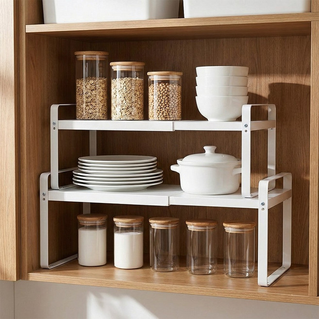 리빙디노 길이조절 다용도 정리 언더선반 씽크대안정리대, 1개, 화이트