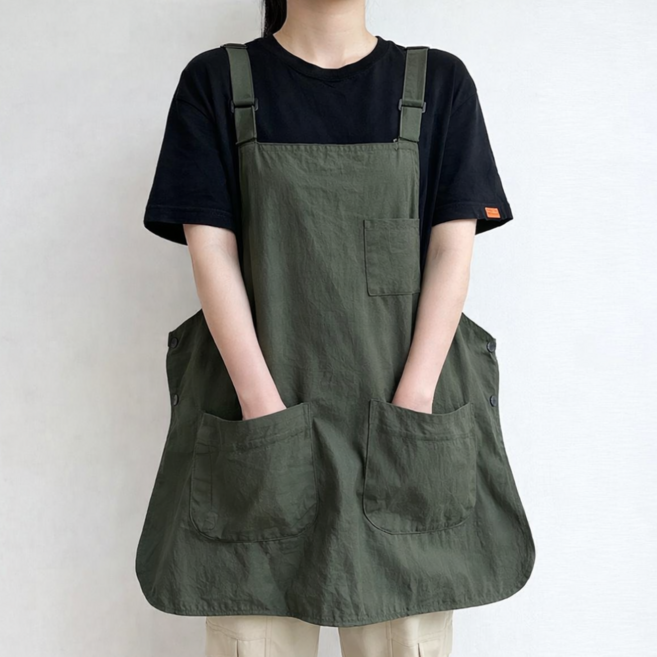 원여사 빅사이즈 양면 앞치마 방수, 1개, 딥카키