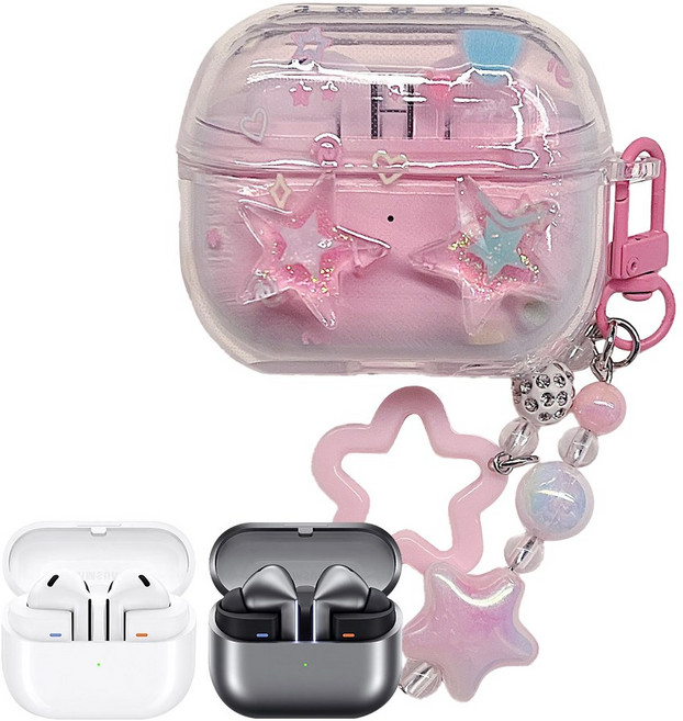 루톰 갤럭시 버즈3 / 버즈3프로 키링 스트랩 케이스, 핑크 스타, 1개