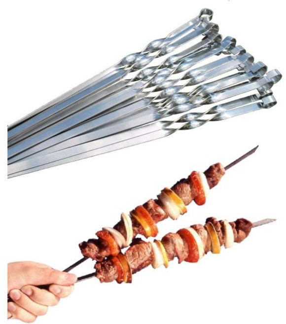 GMMH 전문가용 바베큐 스테인리스 스틸 꼬치 초폭 1cm 및 두께 2mm 초강력 10개입 길이 50cm 고기와 채소용 케밥 만갈 샴푸라, 5, 40 cm, 1개