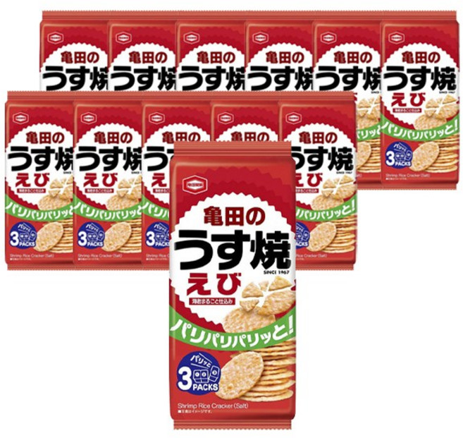 龜田製菓 烤蝦餅 3入, 12套, 70g