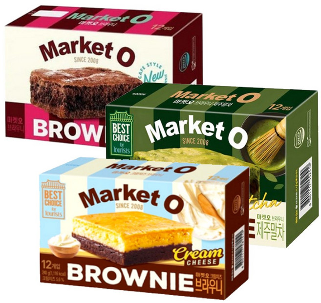 오리온 마켓오 브라우니 3종 크림치즈 + 말차 + 초코, 1개, 240g