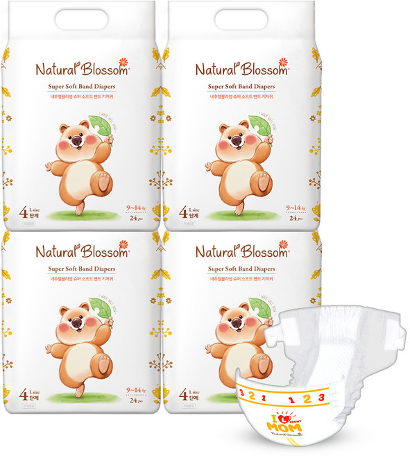 네추럴블라썸 비건기저귀 밴드형 4팩, 4단계, 96매