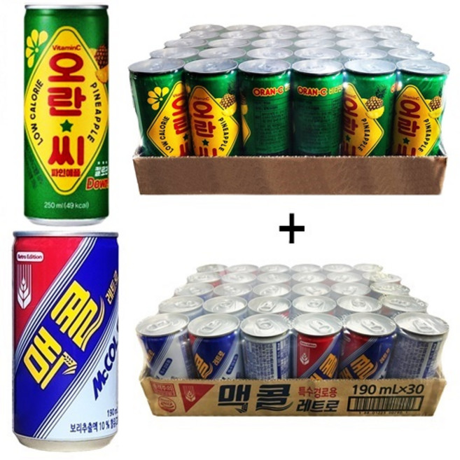 오란씨 파인애플250ml(30캔) + 맥콜190ml(30캔), 60개, 250ml
