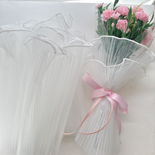 더 라넌큘러스 플라워 레이스 러플 꽃 포장지, 1개, 화이트