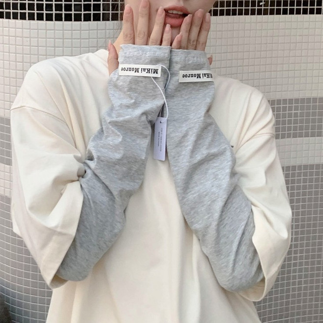 라벨 포인트 여성 손등커버 팔토시 자외선차단 냉감 골프 패션 슬리브, 1개, 그레이