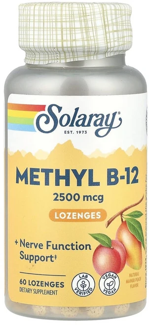 솔라레이 고효능 메틸 B-12 망고 복숭아 2500mcg 사탕 정제 60개, SOR32183, 1개 - 쿠팡