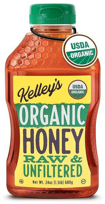 Kelley's 100% 유기농 여과되지 않은 생 꿀 USDA 인증 680.4g(24온스) - 과일 요거트 스무디 아사이 볼 차용 천연 향이 풍부한 꿀 설탕 대체품, Kelley's 100% 유기농 여과되지 않은 생 꿀,, 1개, 680.4g