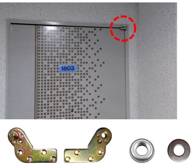 현관문 우측(좌측) 힌지 교체 세트 [ 우상1/ 우하1/ 베아링1/ 와샤2 ] - 방화문 셀프 수리 고장 피벗힌지, 1세트