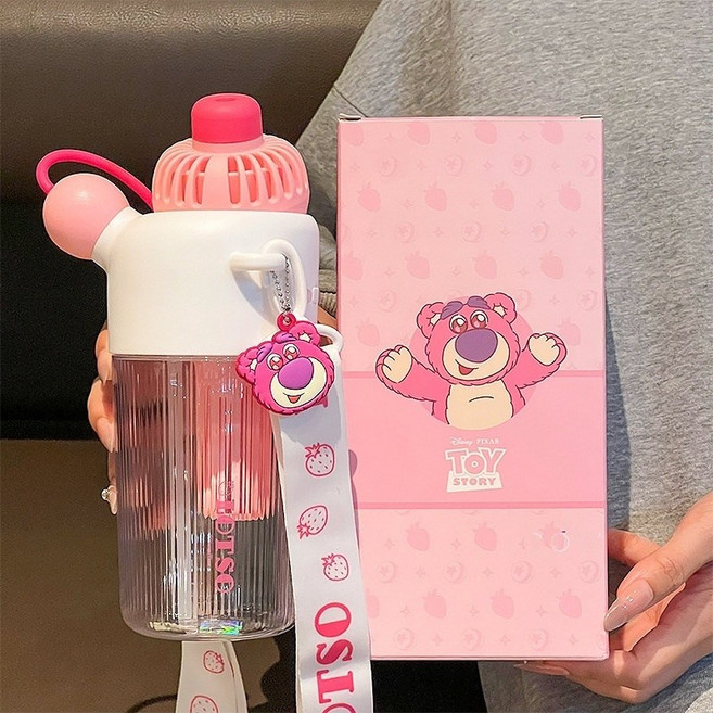 (원시인) 스티치 미스트 선풍기 빨대컵 여름용 휴대용 트라이탄 내열 물병 어린이집 물병 집들이 선물 초등학생 물통 간단한선물, 1개, 600ml, 랏소 베어