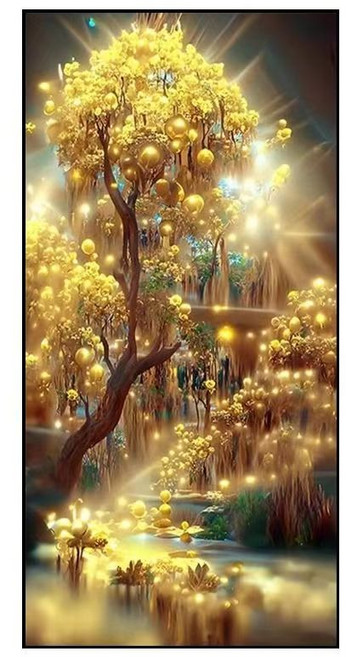 돈들어오는 부귀금전수 재물 돈나무 DIY 보석십자수 액자불포함 45x70cm, 1개, 옐로우계열